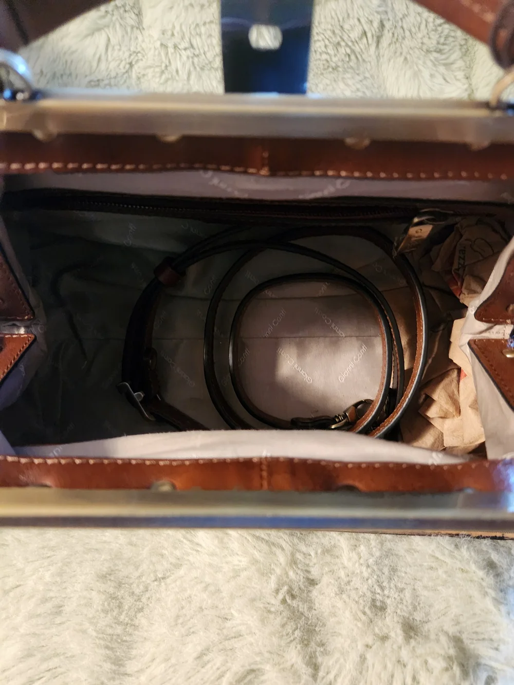 Gianni Conti Lt. Brown Leather Sachel Handbag Crossbody Purse